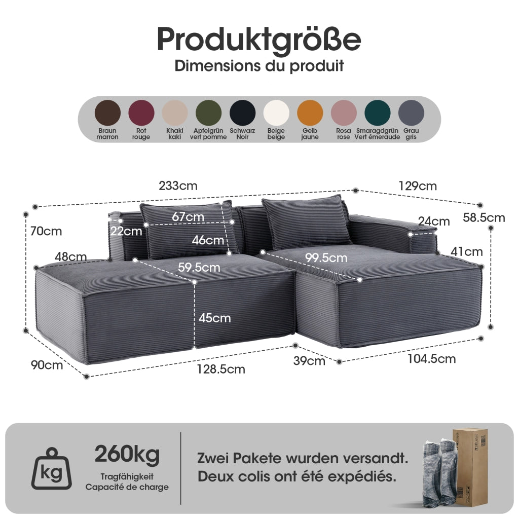 Divano 2 Posti con Cuscini ¨C MINIMAL ¨C Tessuto, 235 cm