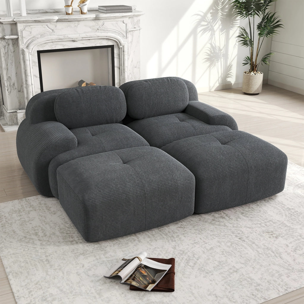 Divano angolare 2 posti - con braccioli ergonomici e base antiscivolo - in velluto a coste grigio