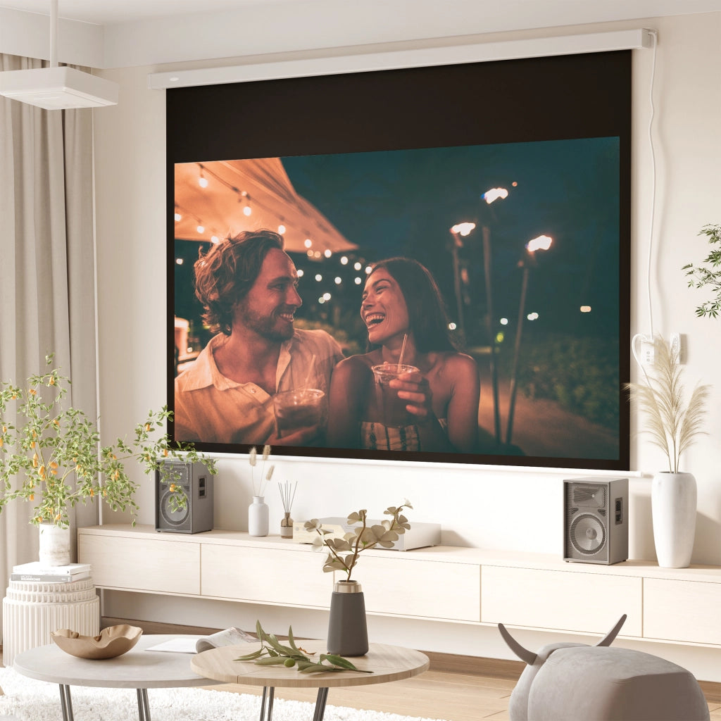 Telo Proiettore 100 Pollici con Telecomando, in PVC e Metallo, 247x7.5x168 cm, Bianco