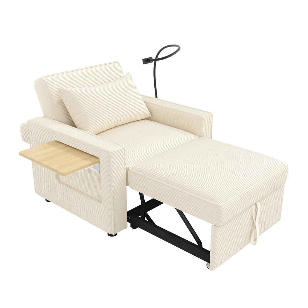 Poltrona letto 1 posto reclinabile con USB e USB-C in velluto a coste beige