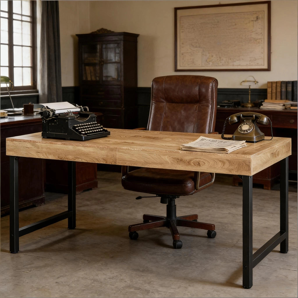 TAVOLO SCRIVANIA 140 cm Rustico MDF e Metallo Nero