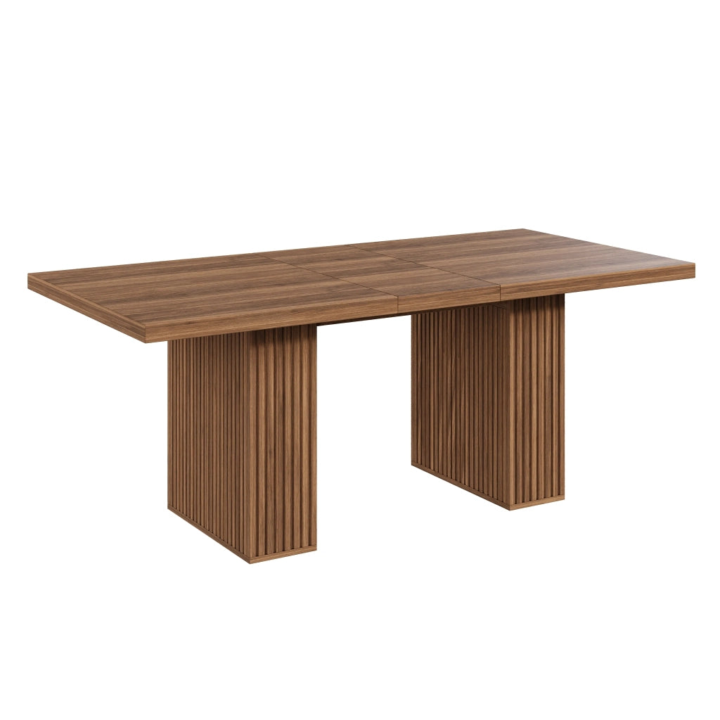 Tavolo da pranzo allungabile 150/190x90 cm, stile scandinavo colore noce, piano spesso con vano portaoggetti, per 6-8 persone