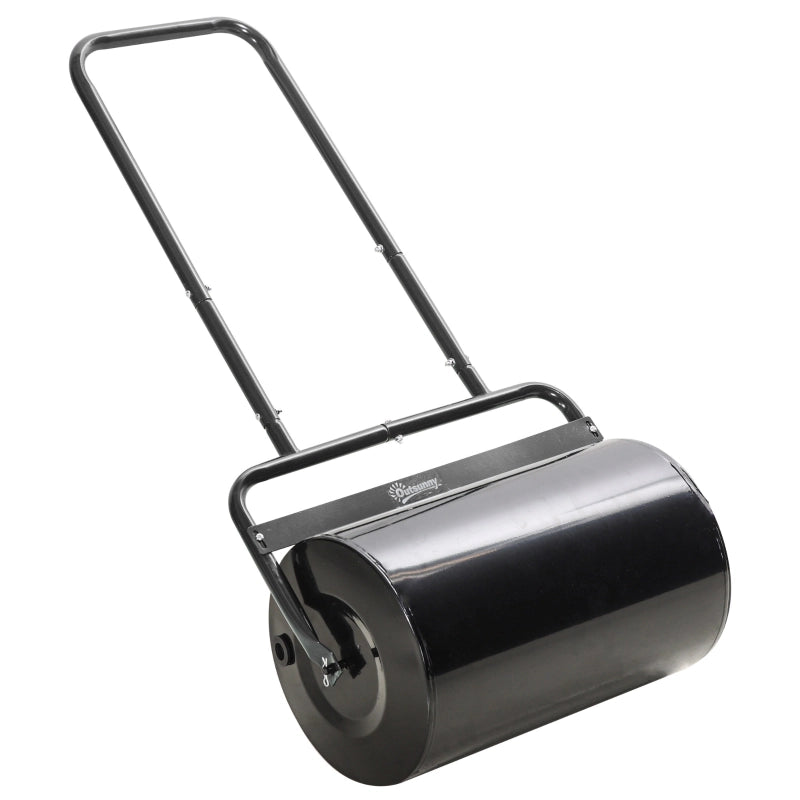 Rullo da giardino con impugnatura a U, diametro 32 cm, capacit¨¤ 38 litri d'acqua o 62 kg di sabbia, in metallo, nero, 57x32,5x107 cm, per un prato
