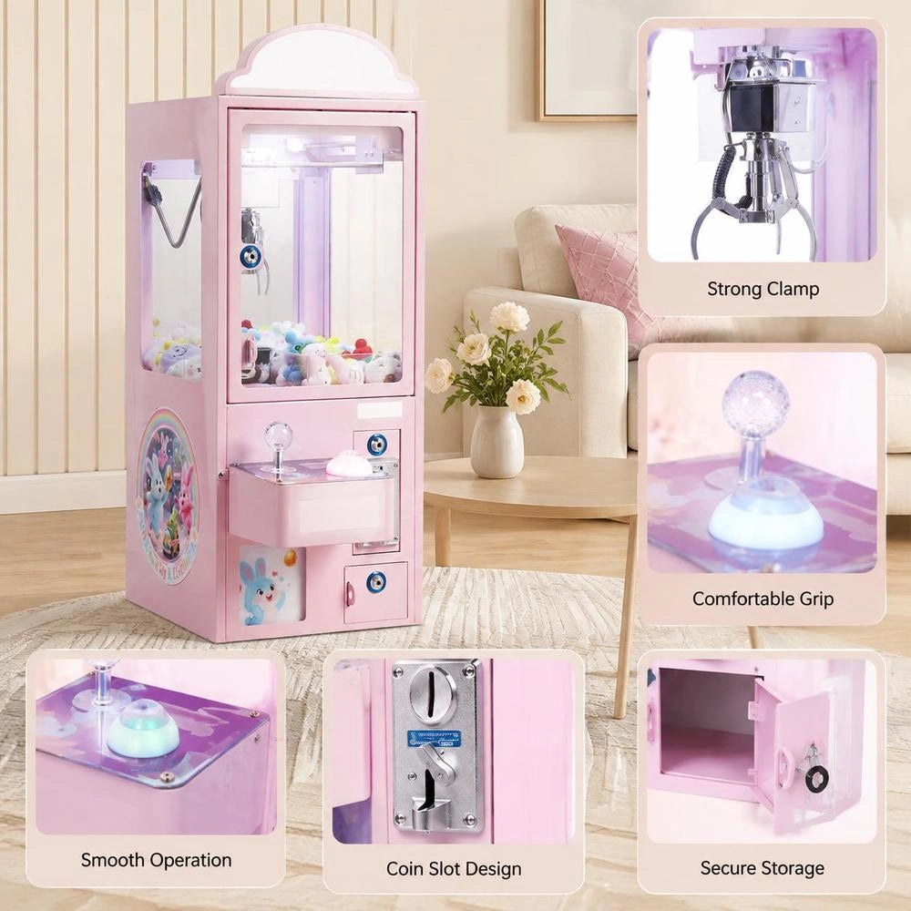 Claw Machine, Medium-sized Gaming Machine With Light & Sound, Precision Steel Claw With Adjustable Handle For Plush Toys, Sales Toy, For Commercial Home Parties & Cinemas, Pink