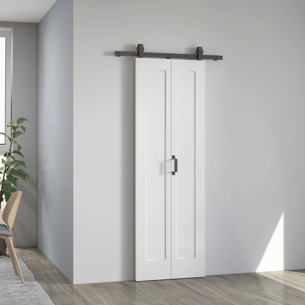 Porta Scorrevole a Libro Pieghevole a Portafoglio 70x210 cm con Superficie Verniciabile in MDF e Acciaio Bianco