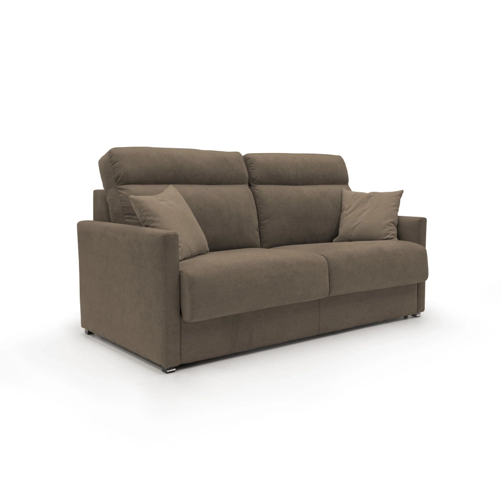 Margot Divano letto matrimoniale con schienale morbido alto in tessuto T02 196 cm (mat. 160x197) marrone