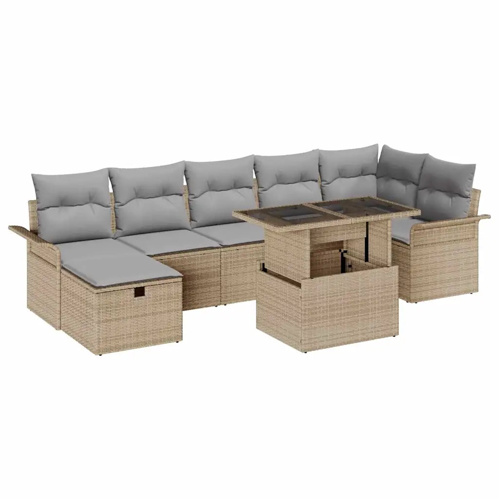 Set Divano da Giardino con cuscino 8 pcs Beige Poly Rattan