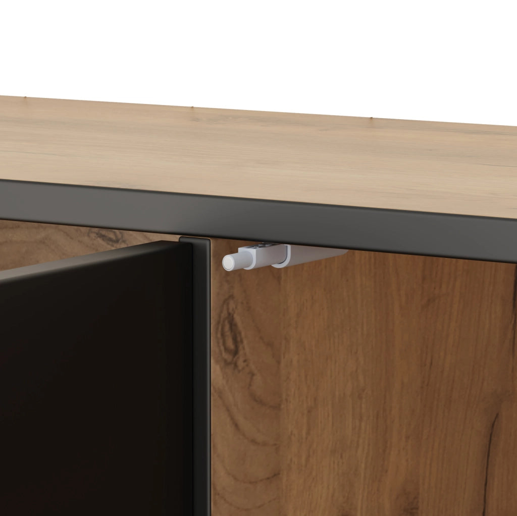 Mobile TV 160x36,5x45 cm con 4 vani in truciolare naturale e nero