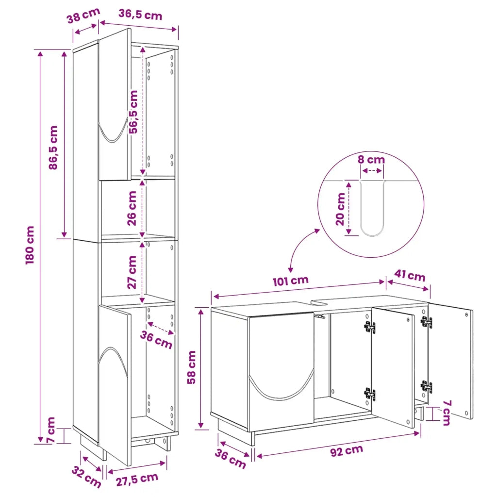 Set mobili da bagno 2 pz Rovere Artigianale 3433099