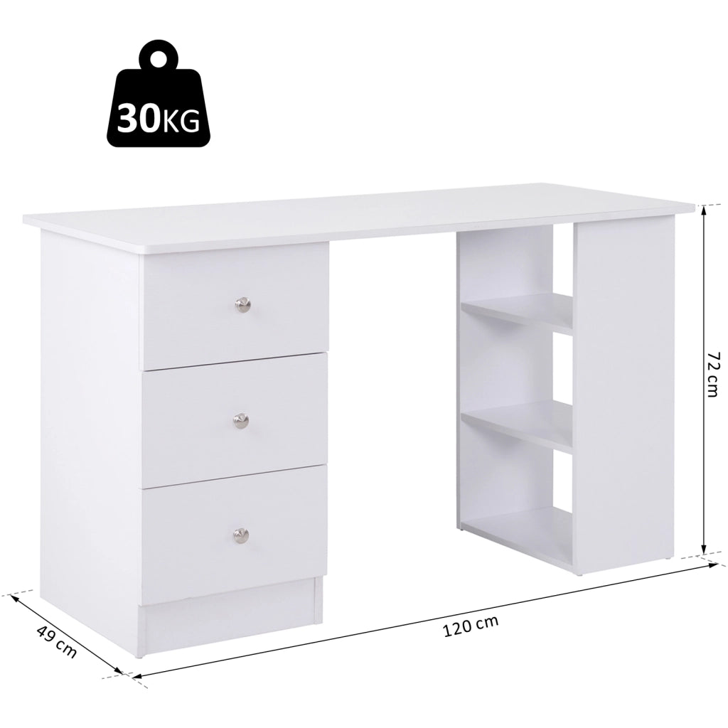Scrivania con cassetti e scaffali ¨C zephmum ¨C bianco 120x49x72 cm