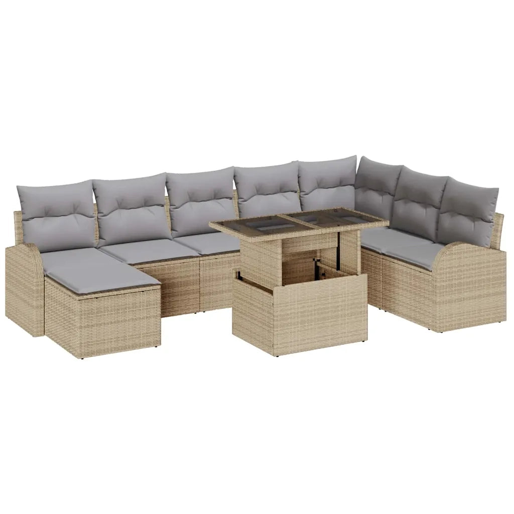 Set Divano da Giardino con cuscino 9 pcs beige e grigio chiaro 3348696