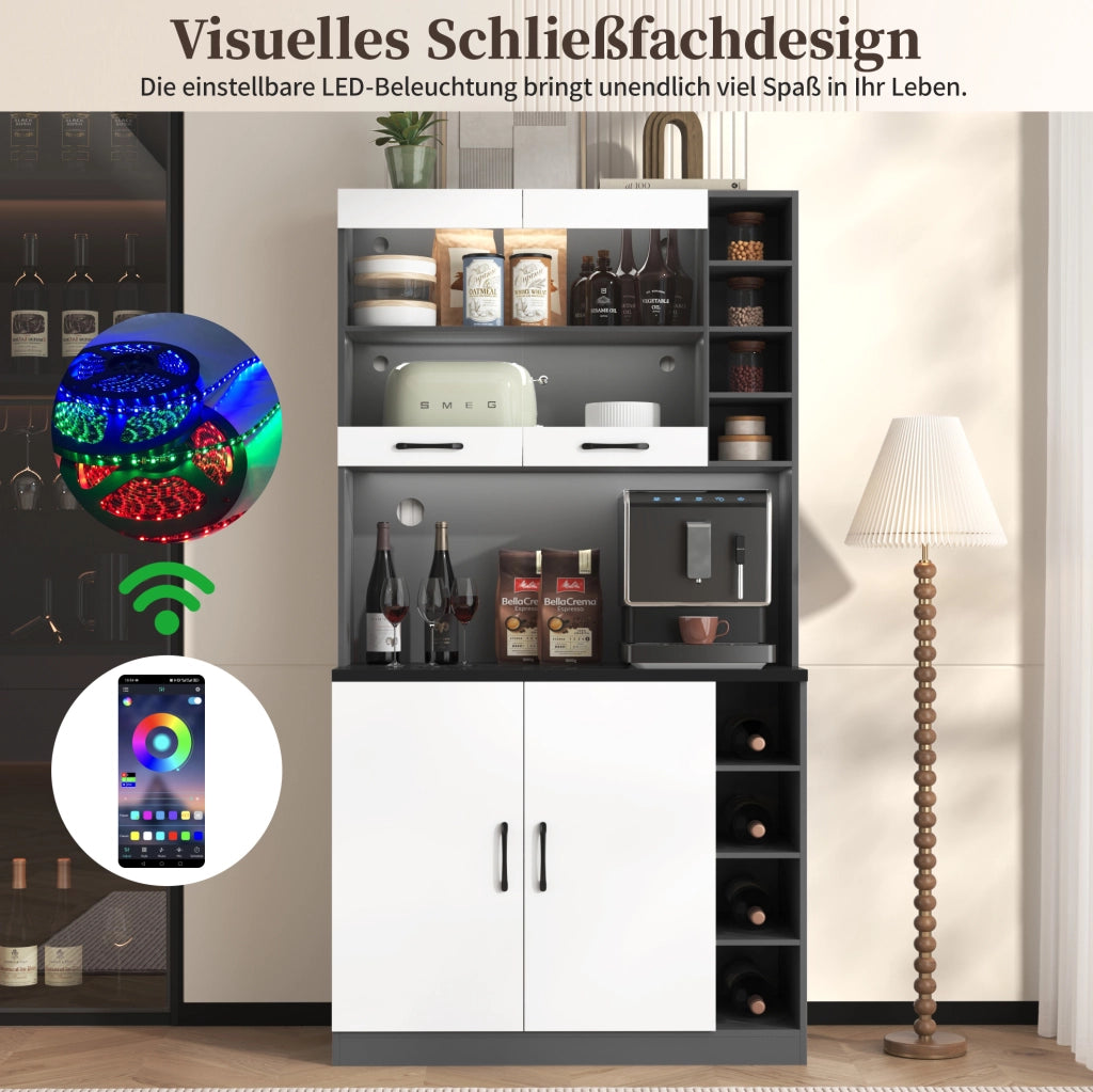 Mobile da cucina con LED, vani regolabili e ripiano per microonde