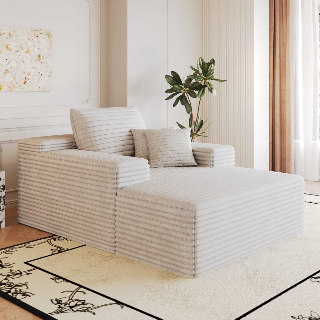 Divano in velluto a coste bianco chaise longue con seduta profonda 115x159x60 cm 1 posto