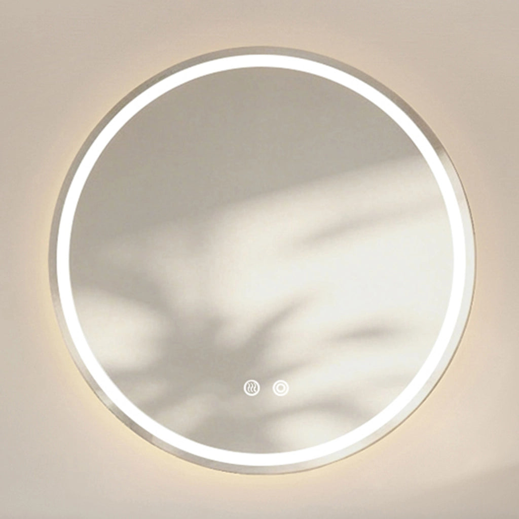 Specchio bagno rotondo 90 cm argento in vetro; luce dimmerabile