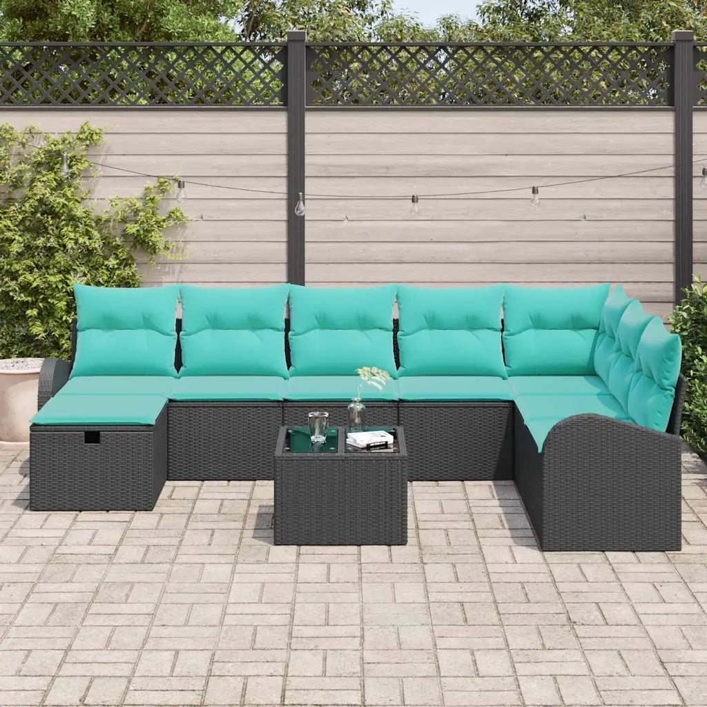 Set Divano da Giardino con cuscino 9 pcs Nero Poly Rattan 3360477
