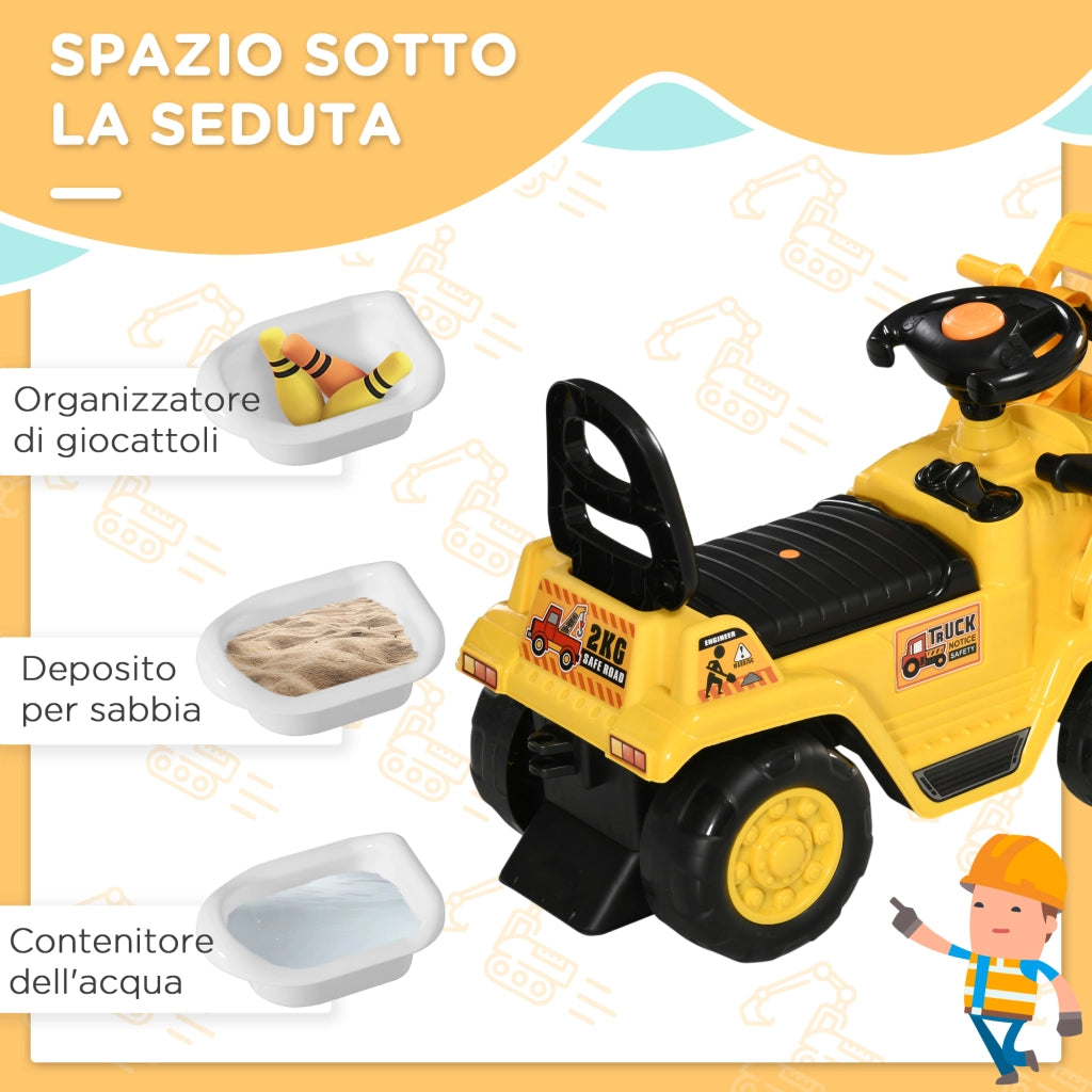 EasyComfort Escavatore per Bambini 2-4 Anni con Pinza, Pulsante per Suoni e Spazio Portaoggetti, 83x27x39 cm, Giallo e Nero