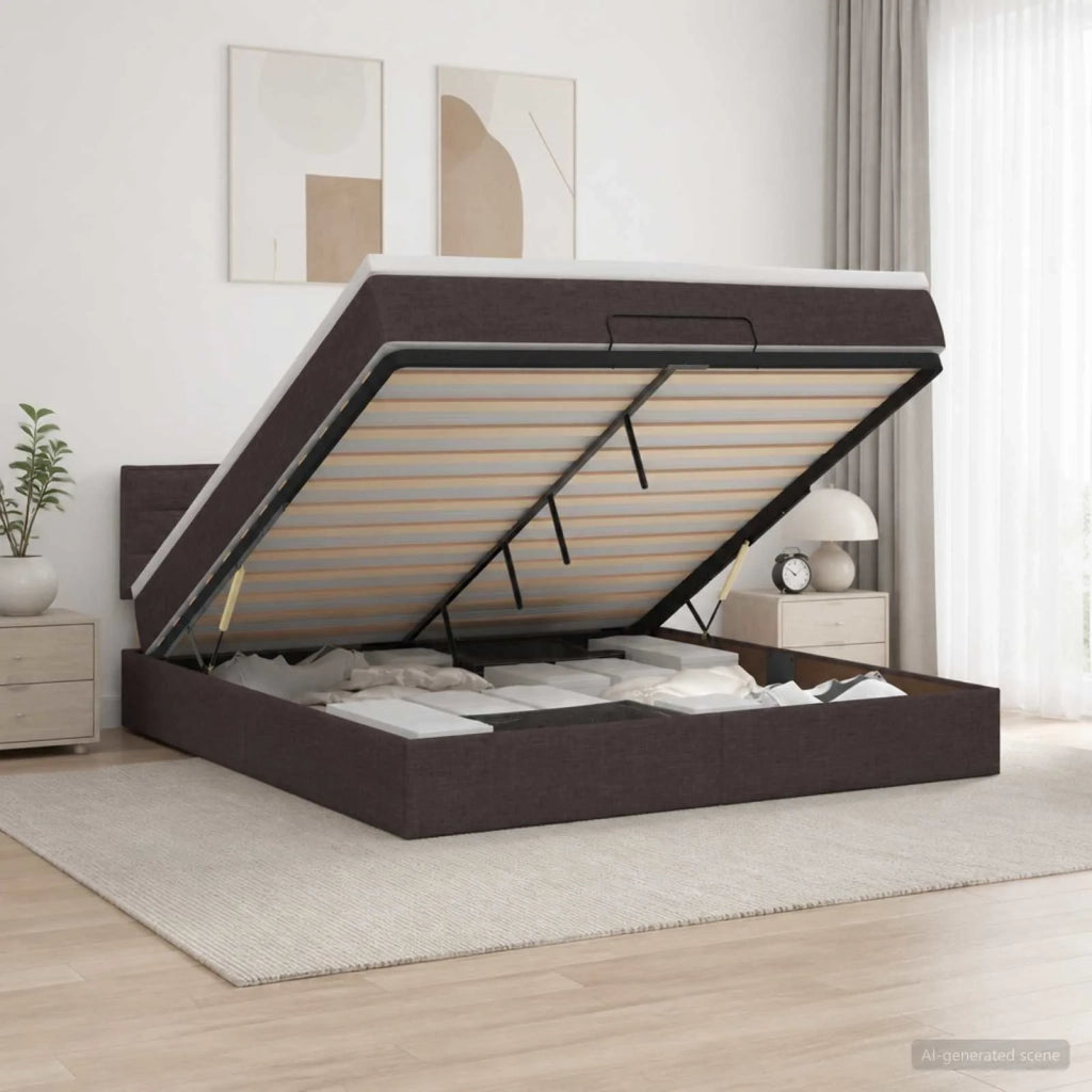 Letto Ottomano con Materasso e LED Marrone Scuro 140 x 190 cm 3456825