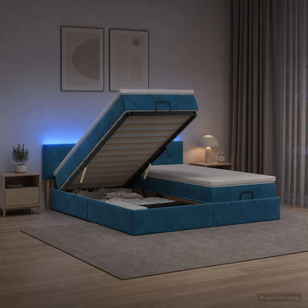 Letto Ottomano con Materasso e LED Blu scuro 200 x 200 cm 3457342