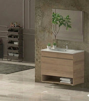 Mobile Bagno NEBARI Già Montato 1 cassetto, lavabo e specchio Estepa 90x45 cm