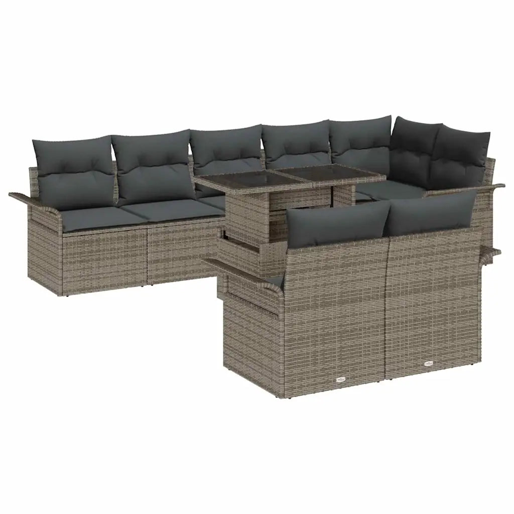 Set Divano da Giardino con cuscino 9 pcs Grigio Poly Rattan