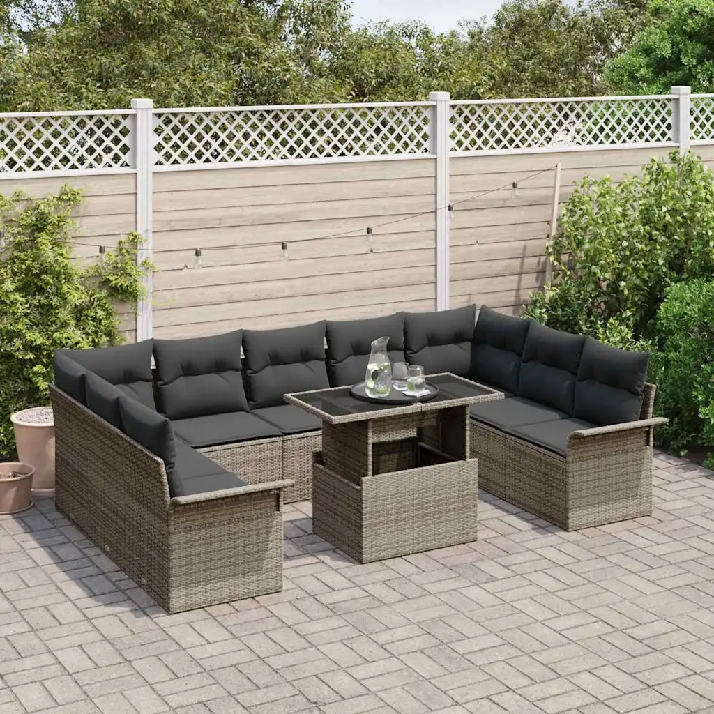 Set Divano da Giardino con cuscino 10 pcs Grigio Poly Rattan