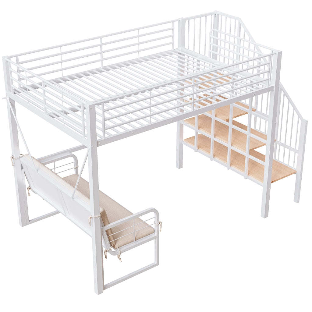Letto a castello 140 × 200 cm 2 posti; scala contenitore e divano removibile; senza materasso; bianco