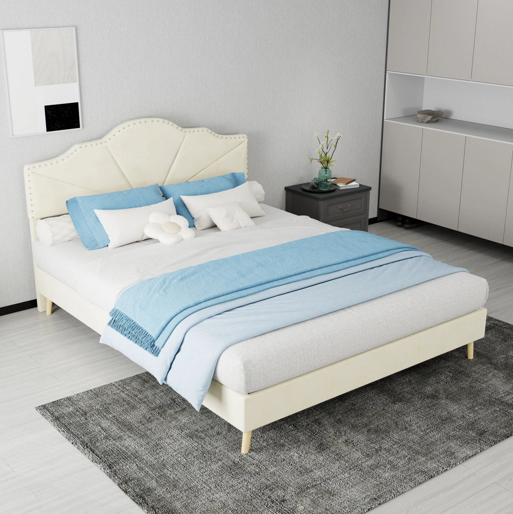 Letto 140x200 cm in tessuto e metallo, beige