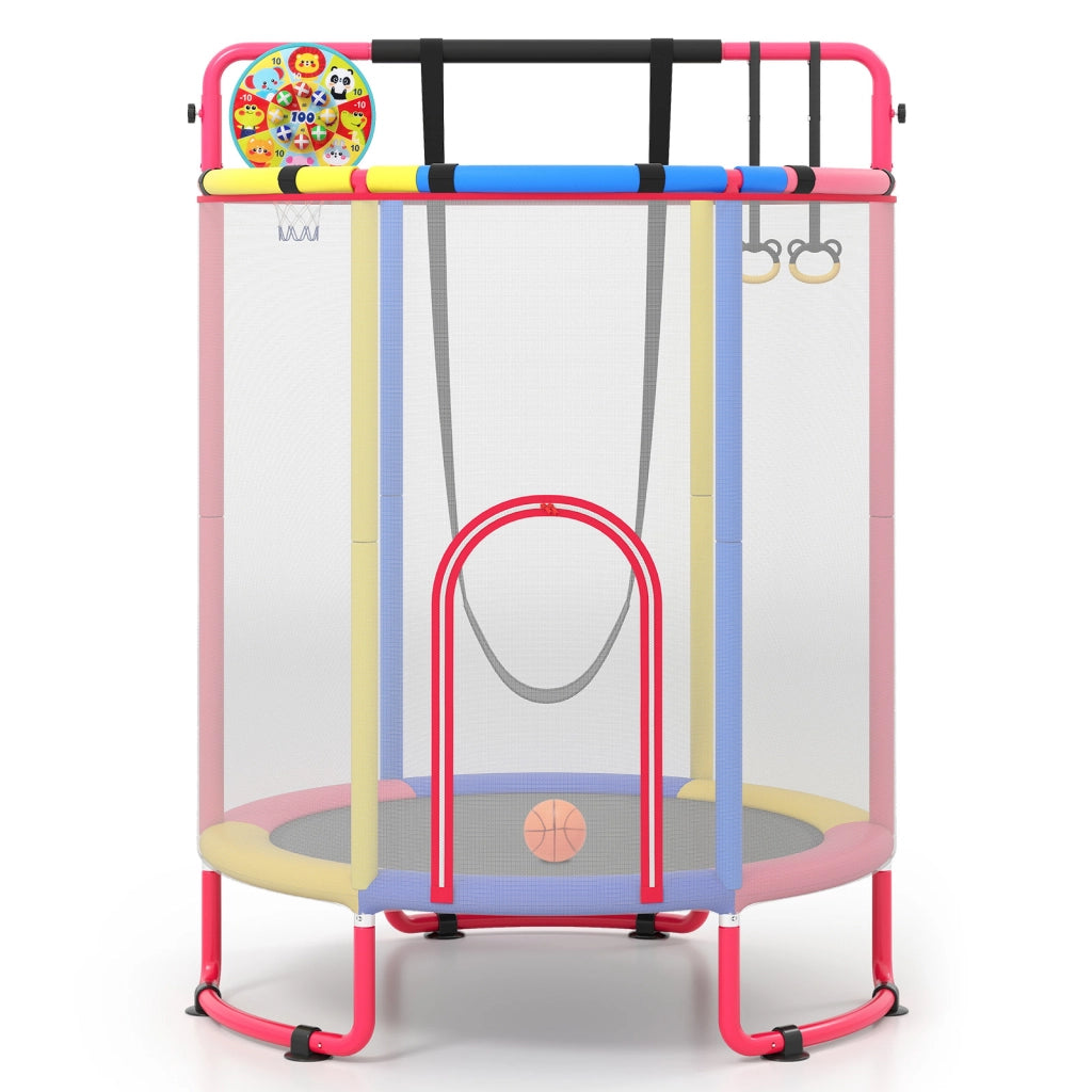 Trampolino per bambini con rete prot. 6in1 60" rialzato, Trampolino altalena/anelli/canestro/bersaglio/sbarra int/ext3+ Multicolore