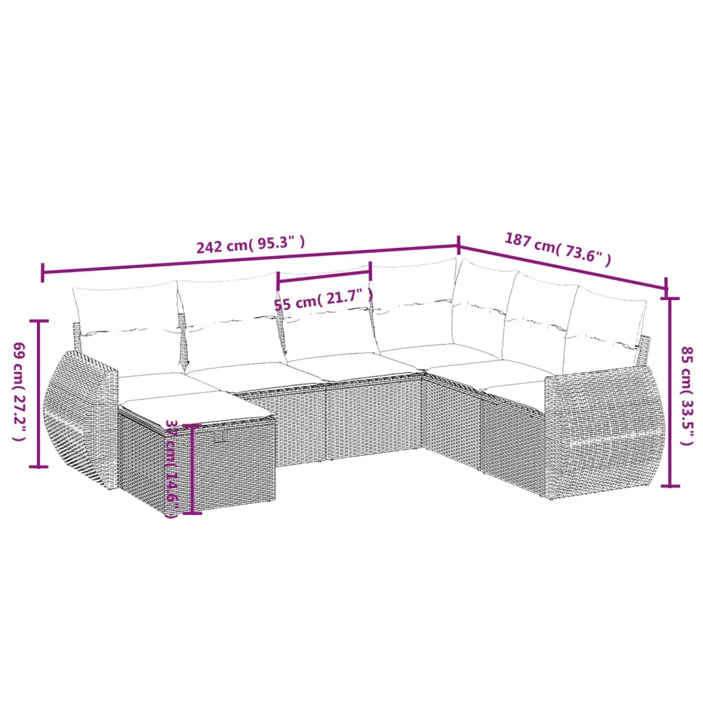 Set Divani da Giardino con Cuscini 7pz Nero Polyrattan 3264142