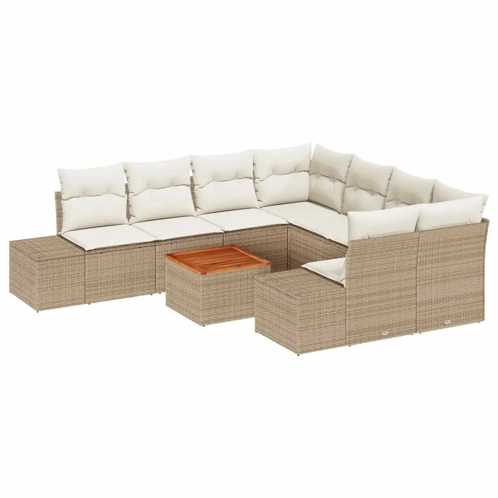Set Divano da Giardino con cuscino 9 pcs Beige polyrattan