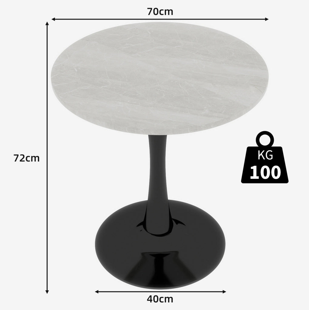 Tavolino rotondo 70 cm in marmo artificiale nero e bianco, per 2-4 persone