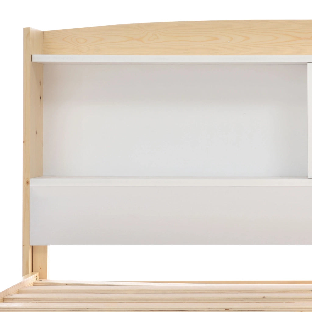 Letto singolo 90 × 200 cm con testiera contenitore e rete a doghe in legno bianco