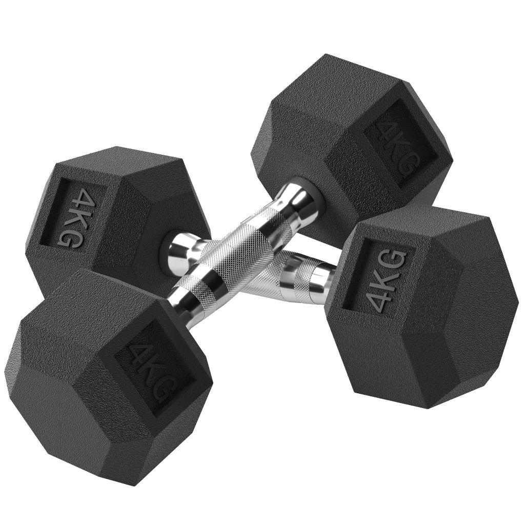 Ensemble d'haltères courtes, lot de 2 haltères hexagonaux recouverts de caoutchouc, acier noir