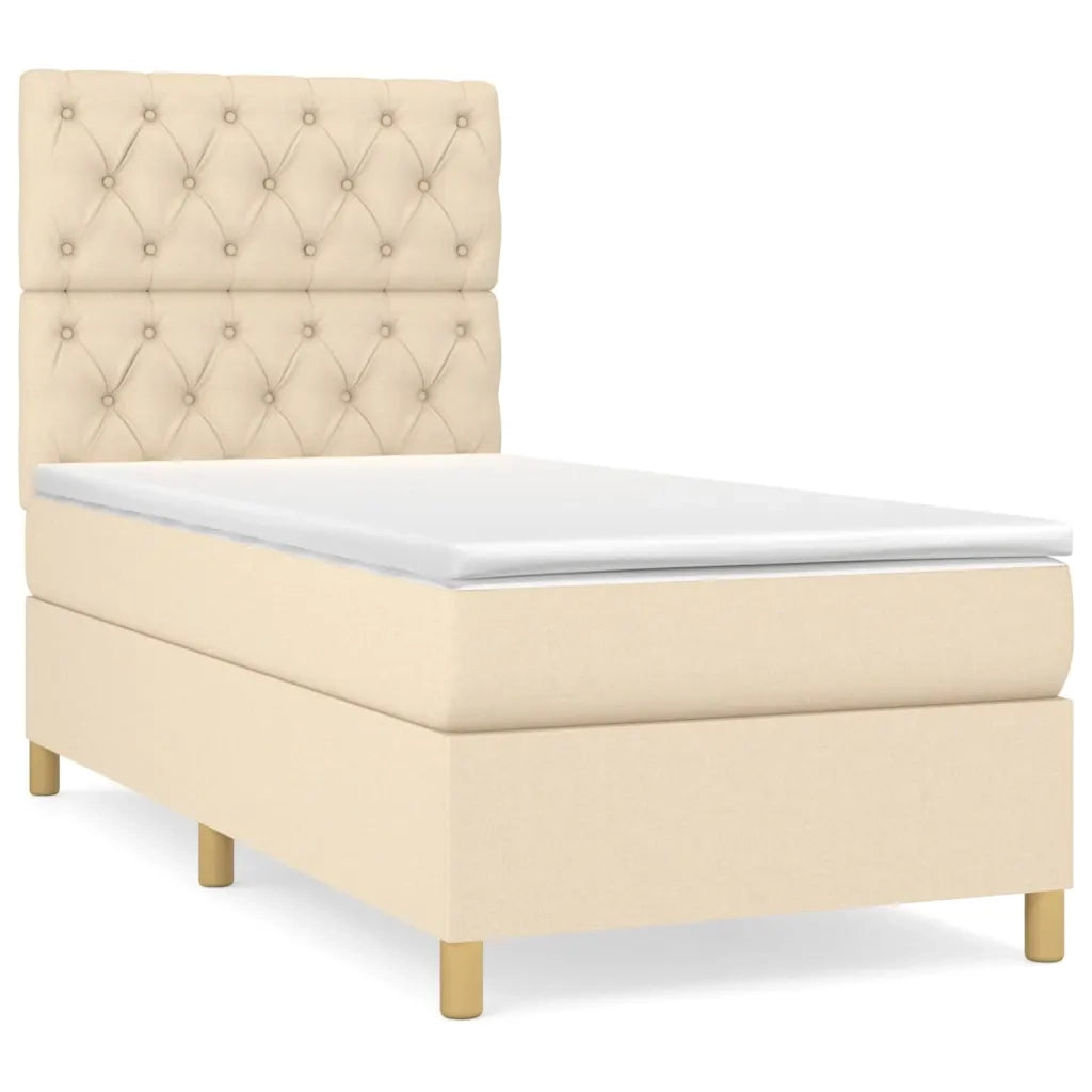 Letto singolo | Letto per adulti | Giroletto a Molle con Materasso Crema 80x200 cm inTessuto