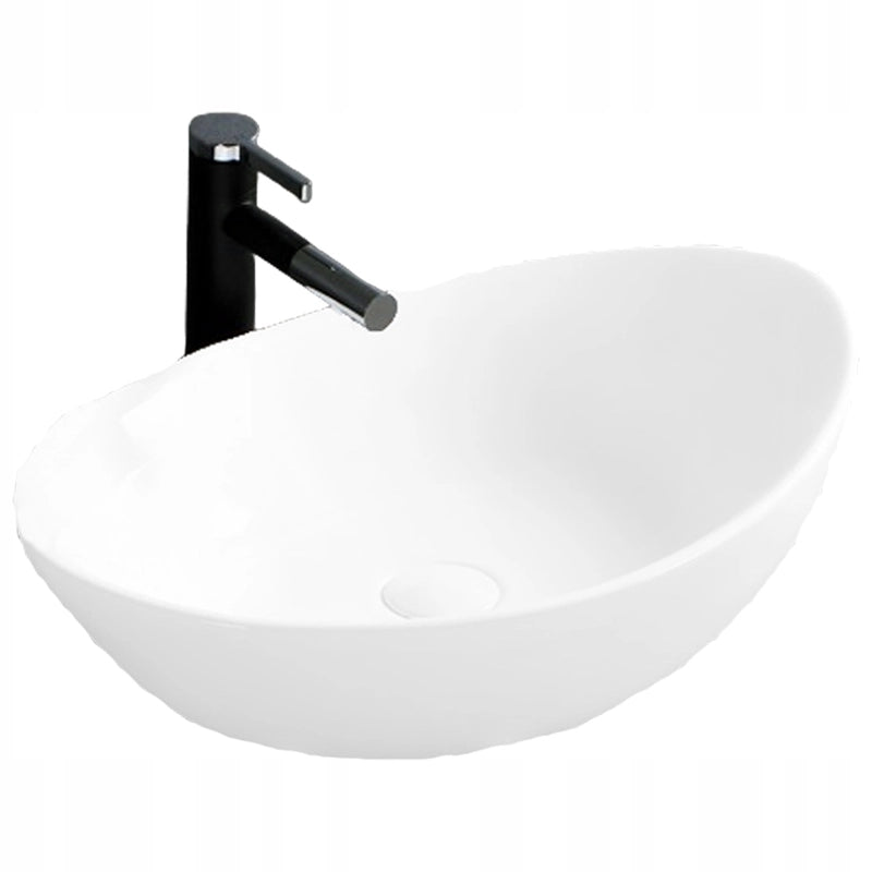 LAVABO DA APPOGGIO IN CERAMICA OVALE OVAL BIANCO DA POSIZIONARE SU PIANO 42 x 34 CM