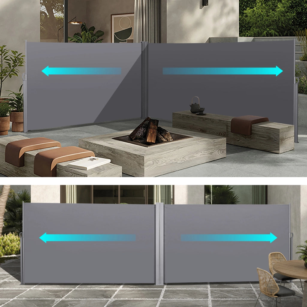Tenda Laterale Estensibile 200x600 cm per Balcone, Giardino e Terrazza, Protezione Solare e Vento, Colore Grigio