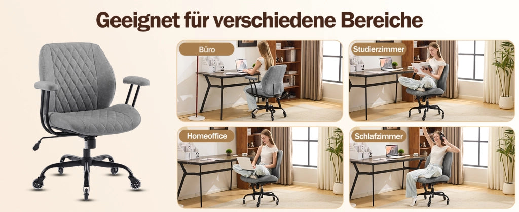 Poltrona da ufficio ergonomica in pelle grigia con braccioli e altezza regolabile