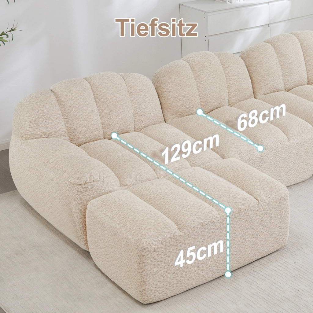 Divano angolare modulare a 2 posti senza struttura rigida in pile granulato beige bianco antiscivolo