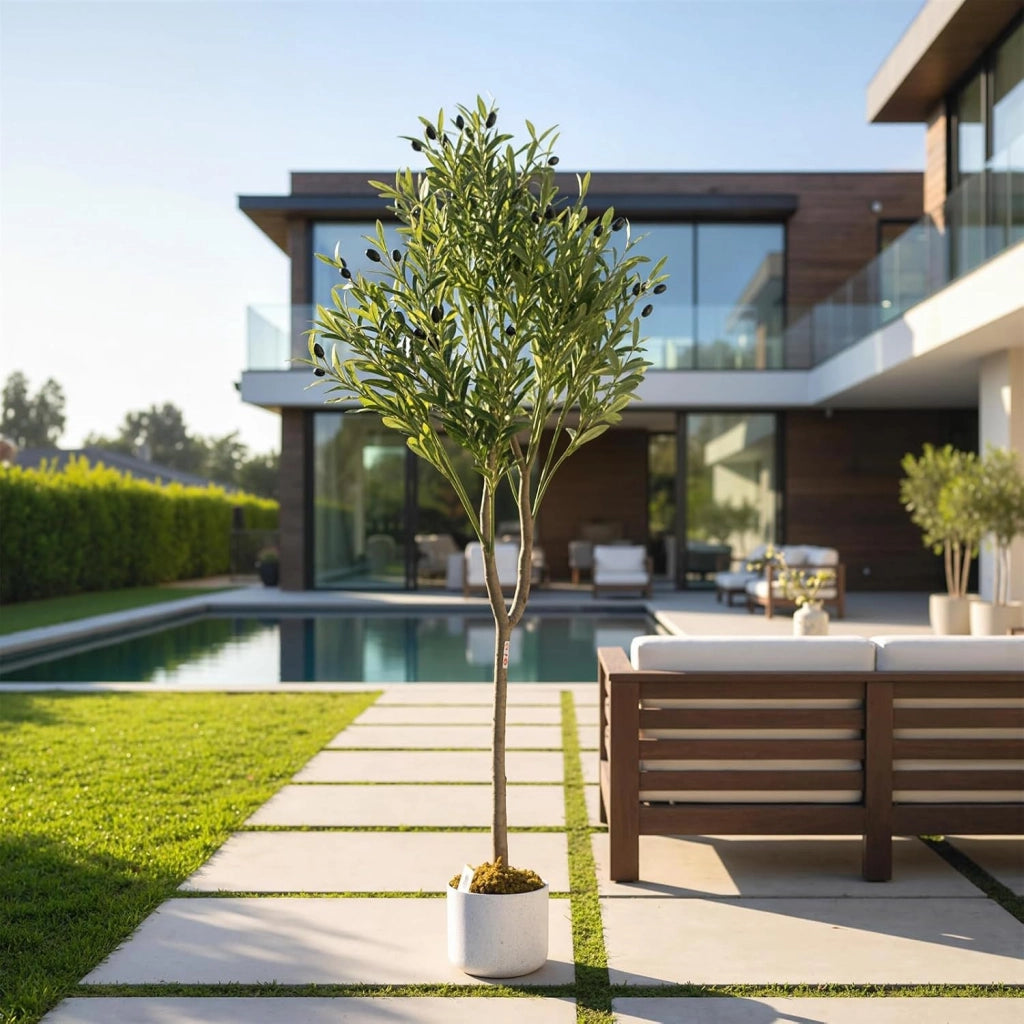Albero di Olivo Artificiale 130 cm con Tronco Naturale e Foglie in Poliestere
