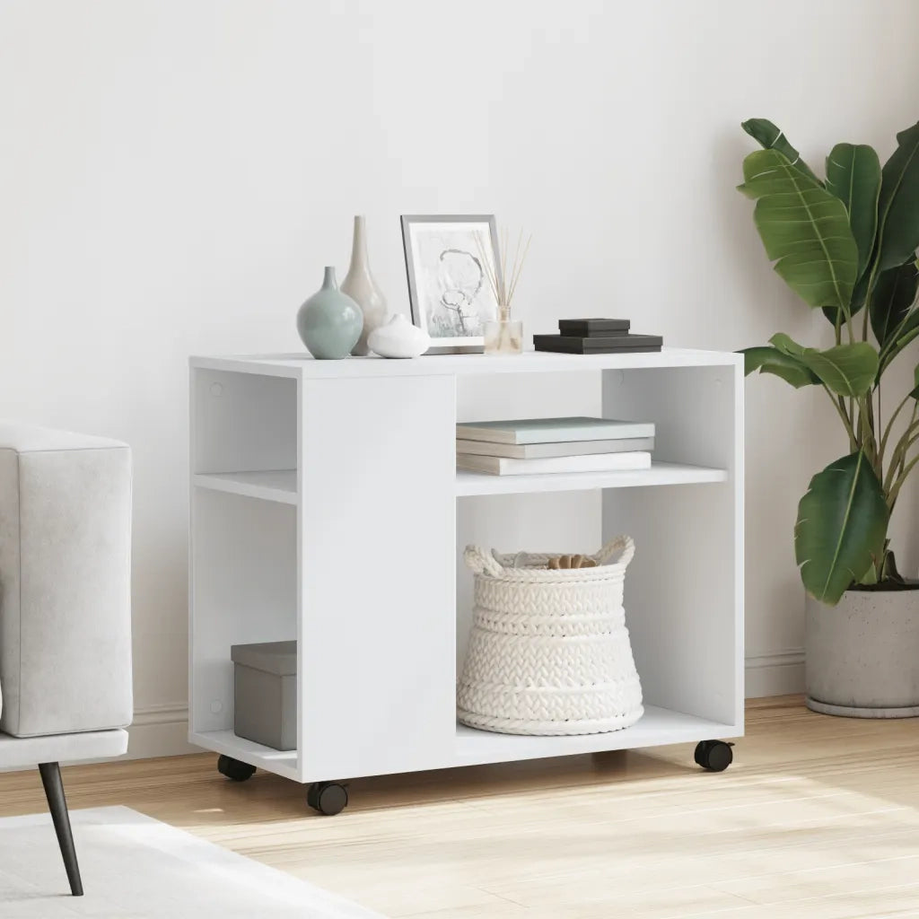 Tavolino | Tavolo laterale con Ruote Bianco 70x35x60 cm in Truciolato