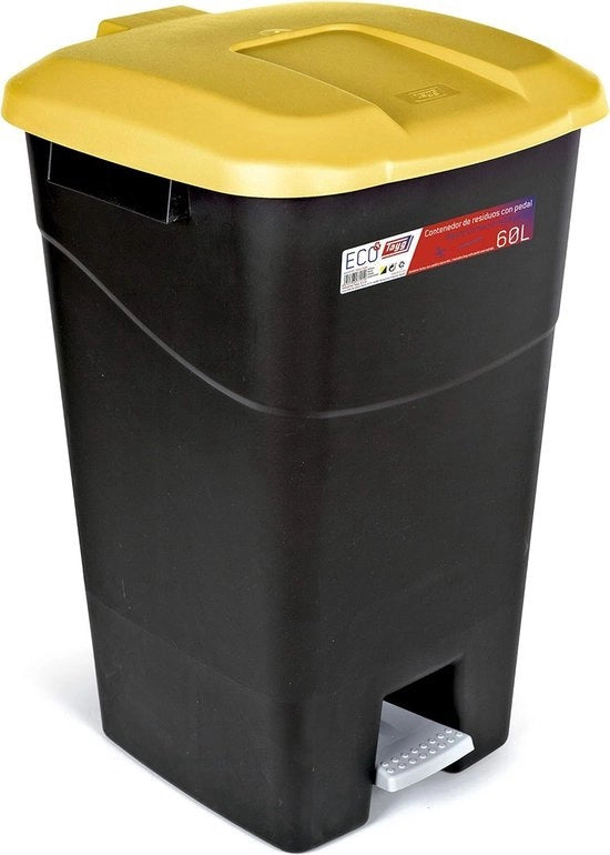 Contenitore di Rifiuti 60 Litri con Pedale, Fondino Nero e Coperchio Giallo
