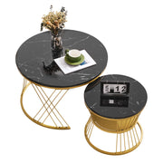 Set Tavolini da Salotto Rotondi Sovrapponibili Effetto Marmo Nero Lucido 70x70x47 cm