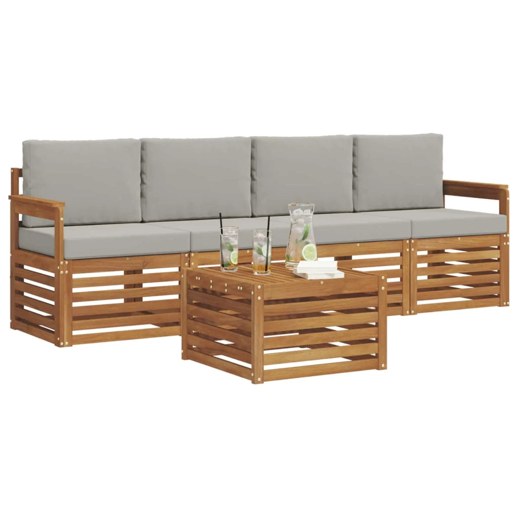 Set divani con cuscino 5 pcs Grigio Naturale e Chiaro 3374316
