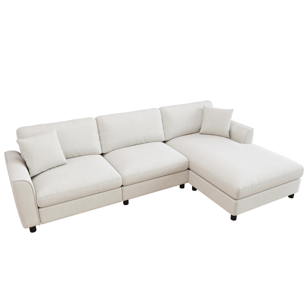 Divano angolare beige a 3 posti con chaise longue reversibile 90 cm in ciniglia