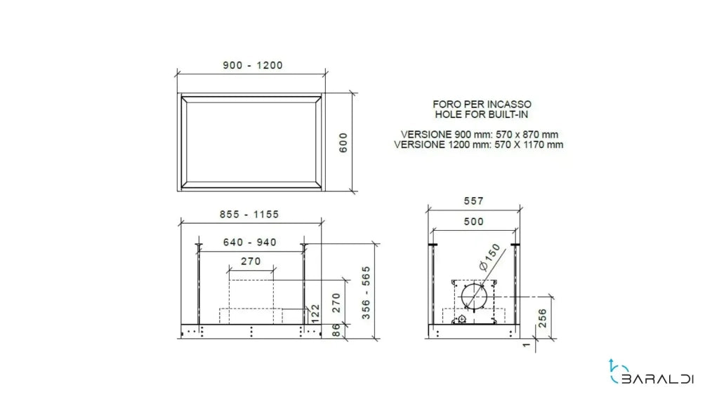 Cappa a soffitto da incasso GEA FLAT cm 120X60 - Nera spot light - 800 m3/h