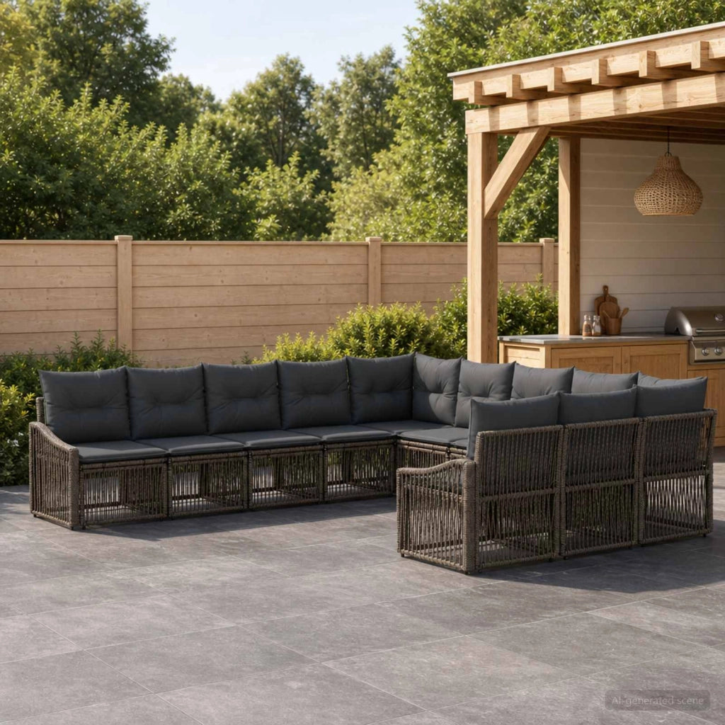 Set Divano da Giardino 11 pz Grigio polyrattan 3436145