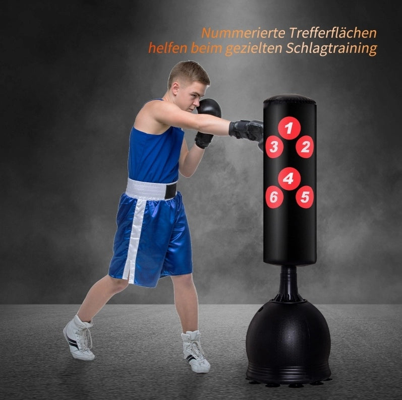 Sacco da boxe autoportante ULEVR 165 cm con base zavorrabile e ventose, nero