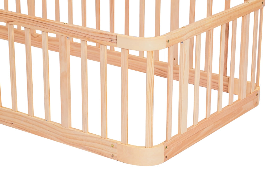 Recinto modulare per bambini 90 × 200 cm in legno ingegnerizzato naturale con barre distanziate 7 cm e base senza fessure
