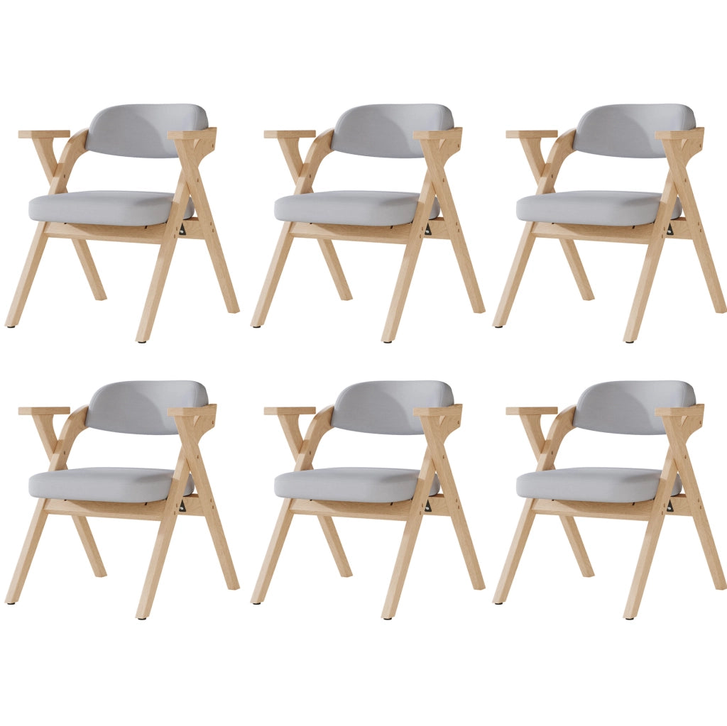 Set di 6 sedie da pranzo pieghevoli con braccioli in legno massello grigio