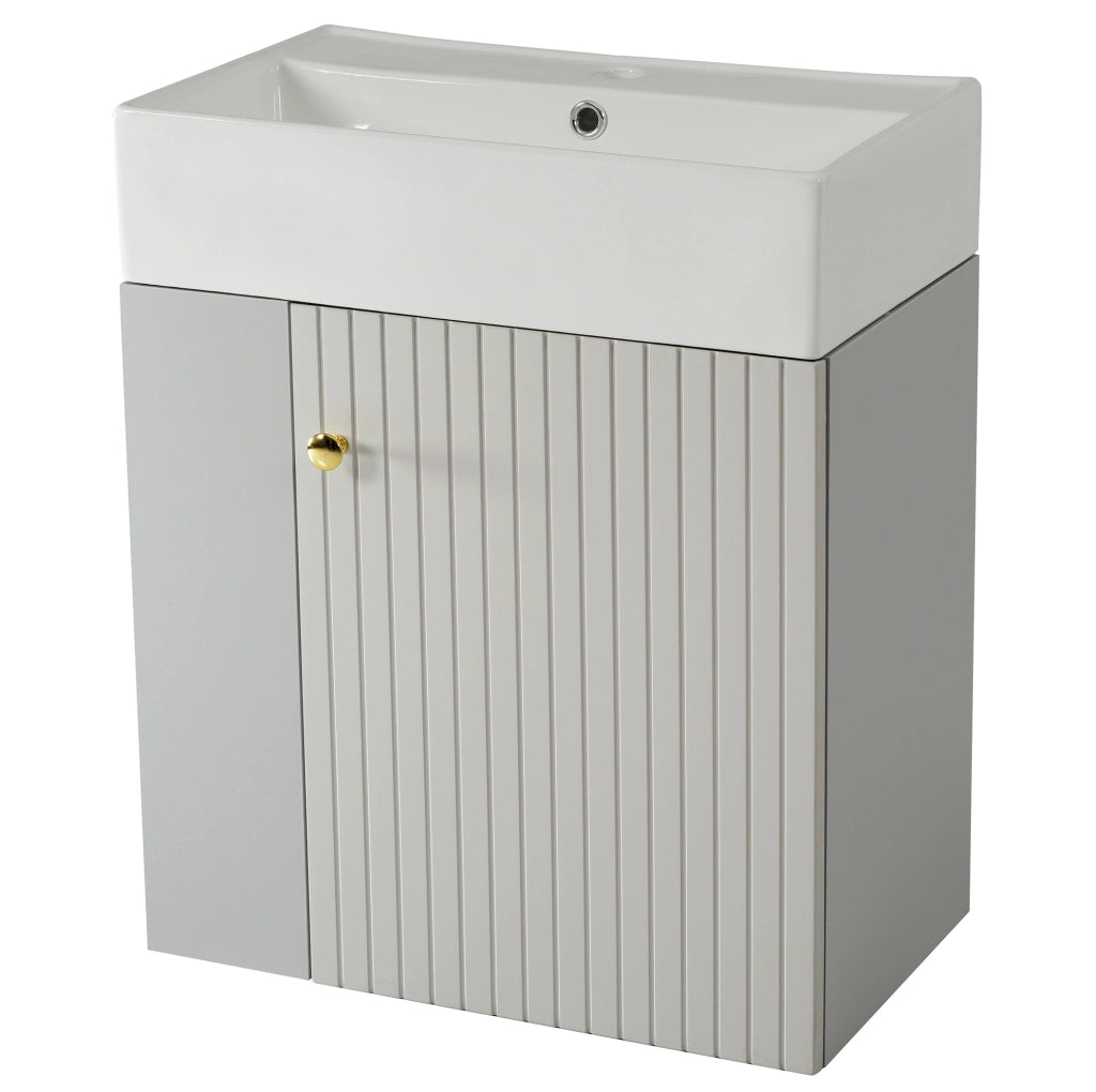 Mobile bagno compatto con lavabo in ceramica grigio e bianco